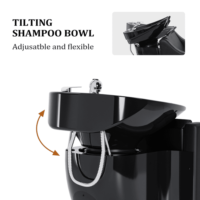 OmySalon BU1211 Electric Shampoo Bowl and Chair Backwash Unit with Reclining Legrest & Tilting Porcelain Shampoo Sink -  G59000381+G59000382+G59000383