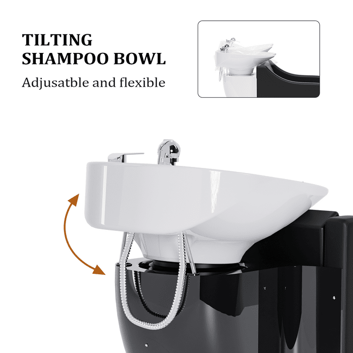 OmySalon BU1211 Electric Shampoo Bowl and Chair Backwash Unit with Reclining Legrest & Tilting Porcelain Shampoo Sink -  G59000381+G59000382+G59000383