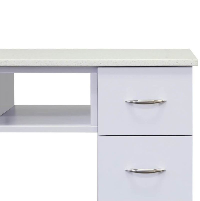 J&A MANICURE NAIL TABLE - DOUBLE WHITE GRANITE TOP - DSP-J&A-NTBL-KM-TABLE-N104-2(DOUBLE)-BRN