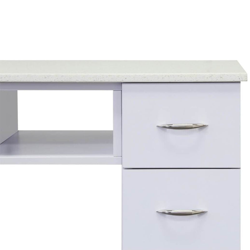 J&A MANICURE NAIL TABLE - SINGLE WHITE GRANITE TOP - DSP-J&A-NTBL-KM-TABLE-N104(SINGLE)-BRN