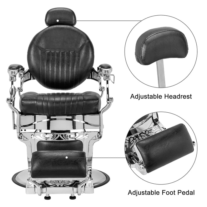 OmySalon PH441 Vintage Style Heavy Duty Hydraulic Recline Barber Chair - G59000441+G59000442