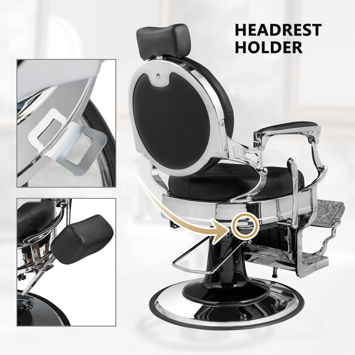 OmySalon BC1602 Vintage Style Heavy Duty Hydraulic Recline Barber Chair -  G59000499+G59000500