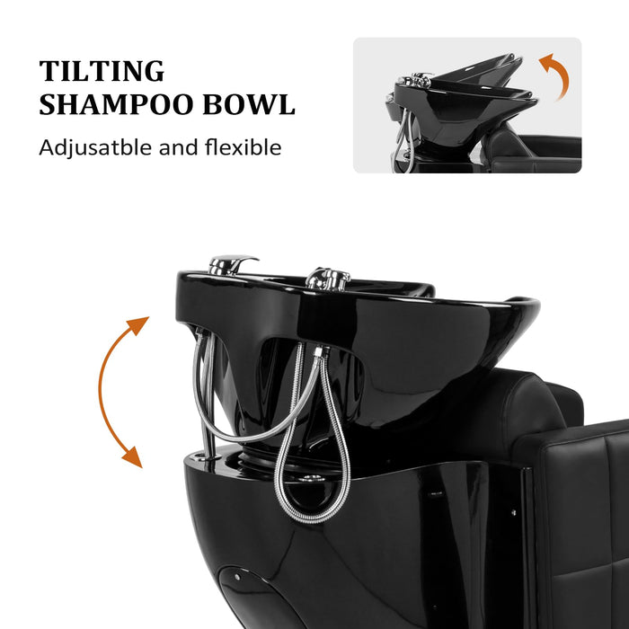 OmySalon BU1401 Salon Shampoo Bowl and Chair Backwash Unit with Extra Wide Seat &amp; Porcelain Hair Washing Sink -G59000546+G59000547+G59000548