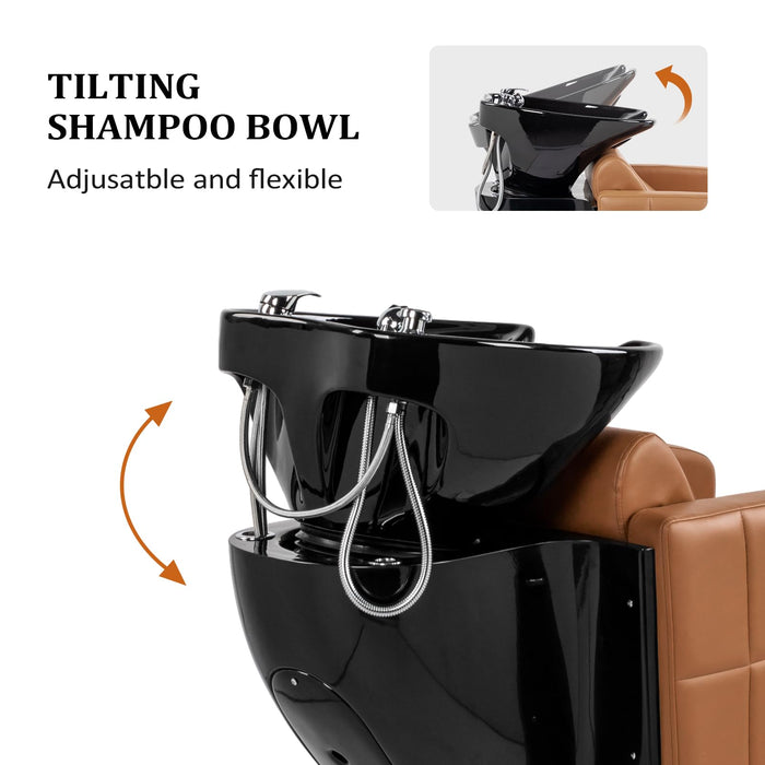 OmySalon BU1401 Salon Shampoo Bowl and Chair Backwash Unit with Extra Wide Seat &amp; Porcelain Hair Washing Sink -G59000546+G59000547+G59000548