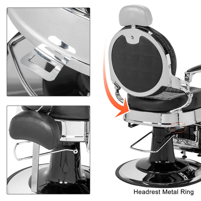 OmySalon PH441 Vintage Style Heavy Duty Hydraulic Recline Barber Chair - G59000441+G59000442