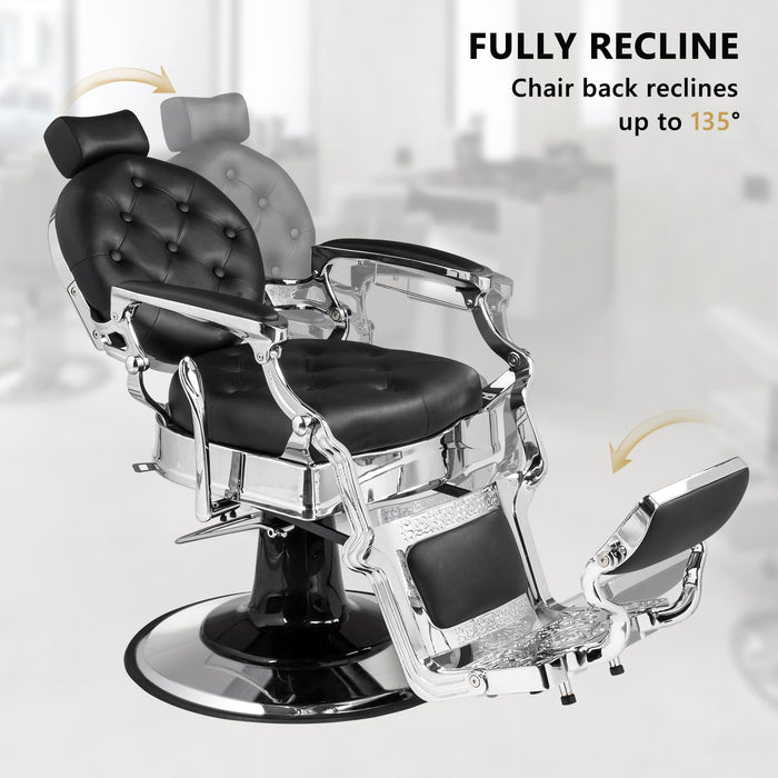 OmySalon BC1602 Vintage Style Heavy Duty Hydraulic Recline Barber Chair -  G59000499+G59000500