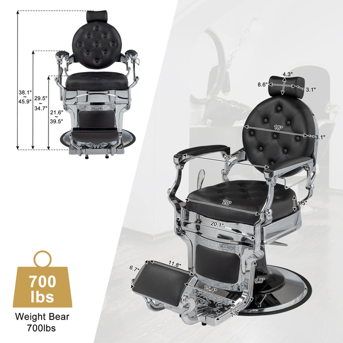 OmySalon BC1602 Vintage Style Heavy Duty Hydraulic Recline Barber Chair -  G59000499+G59000500